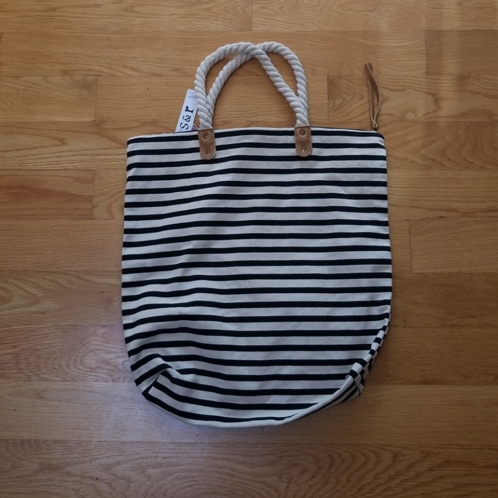 Striped zip top tote
